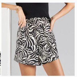 Anthropologie x Farm Rio Swing Shorts Black & Ivory Tropical Leaf Print